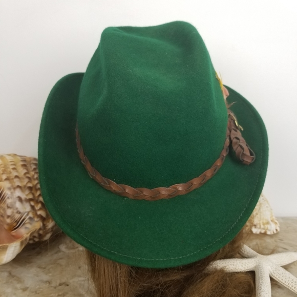 TALLY HO Vintage Wool Fedora Hat Hunter Green Octoberfest - Picture 4 of 12
